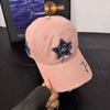 Retro hole five-pointed star baseball cap female face small summer big head circumference thin breathable versatile cap