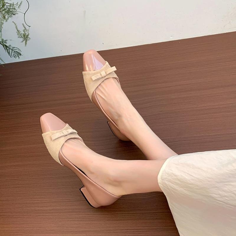 Fashion Shallow Lazy Single Shoes Summer New Square Toe Bow Slip-on Anti-slip Wear-resistant Kitten Heel Shoes