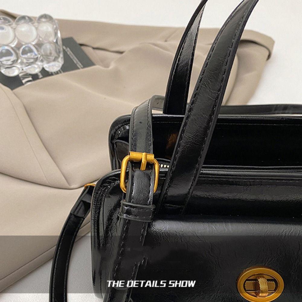 Solid Color Pocket Boston Tote Bag Handbag Underarm Bag Temperament PU Bowling Bag  Women