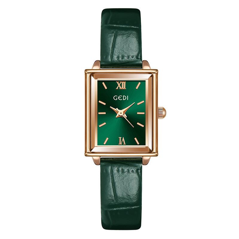 Fashion Niche Light Luxury Small Square Plate Women'S Exquisite Green Belt Quartz Waterproof Watch