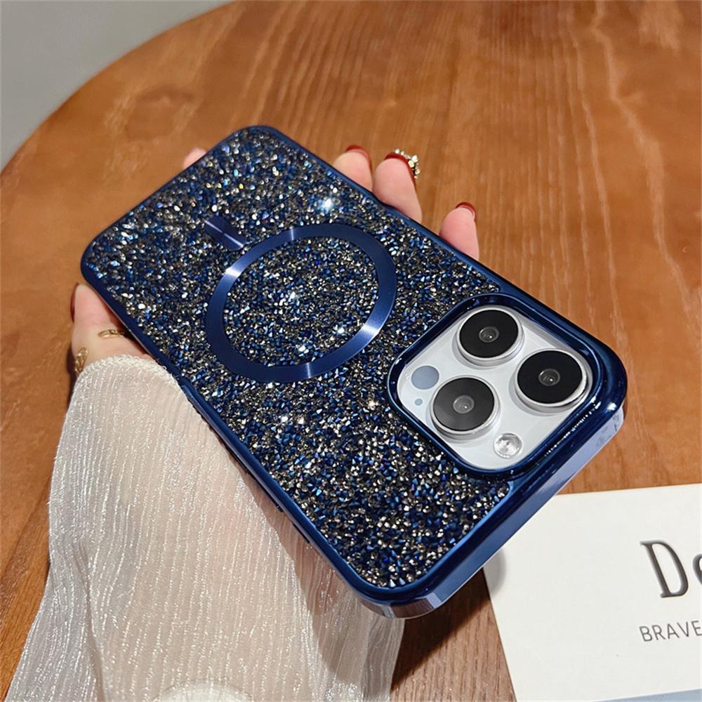 Luxury Bling Sequin Glitter For Magsafe Magnetic Case For 17 Air 16 15 14 13 12 11 Pro Max Plus 17Pro Plating Armor Cover