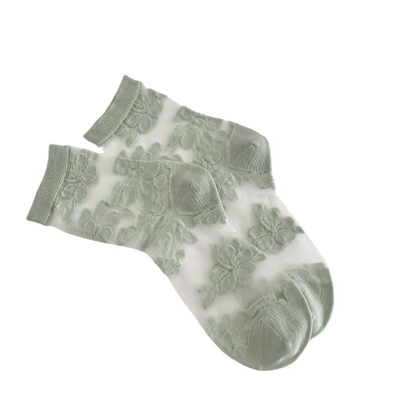 Women'S Socks Spring Summer Thin Cotton Socks Lace Flower Silk Fairy Stockings Hollowed Out Breathable Fashion Socks S