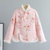 Retro Floral Large Padded Jacket for Women's Winter New Buckle Piled Thickened Padded Jacket