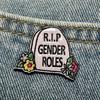 "R.I.P Gender Roles" Tombstone Flower Death Brooch Unique Irregular Shape Perfect Backpacks Jeans Coats