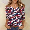 Women's Tops Three-quarter Sleeve Shirt V-neck Loose Casual Shirt Floral Print T-shirt