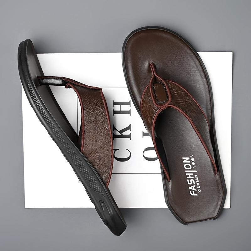 Fashion Casual Leather Male Flip Flops Fashion Classic Slippers for Men Comfortable Summer Half Drag Outdoor Sandals Leisure Walk Slides