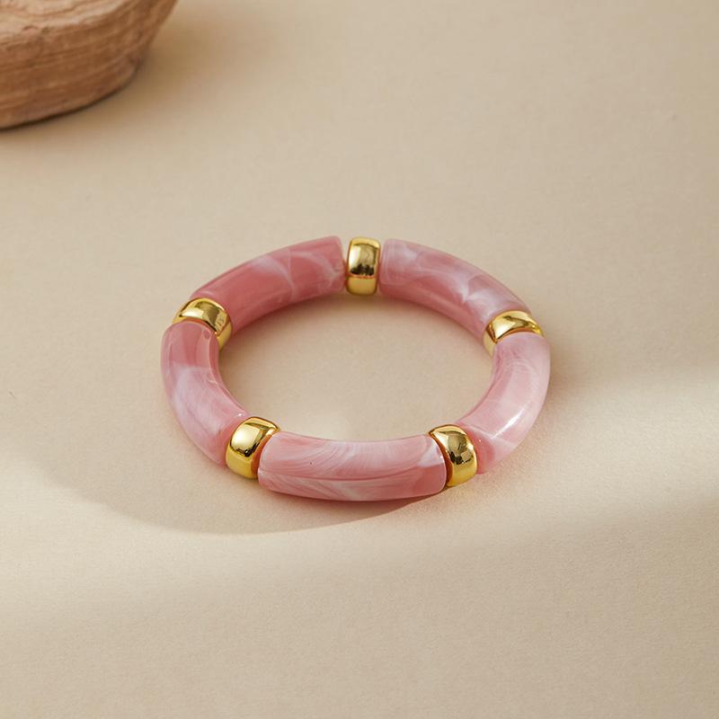 Mixed Color Bamboo Tube Acrylic Elastic Bracelets For Women Men  Resin Chunky Elbow Beaded Bangle Stack