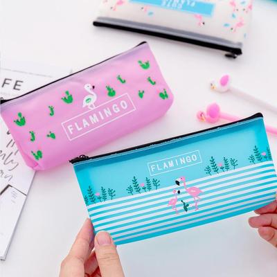 Fashion Stationery Zip Box Silicone Pen Bag Makeup Pouch Flamingo Pencil Case Coin Purse
