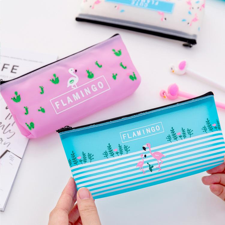 

Мода Канцелярские товары Коробка на молнии Силиконовая сумка для ручек Косметичка Пенал с фламинго Кошелек для монет white