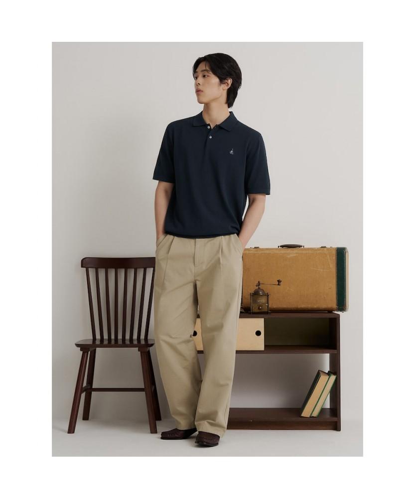 Binpolmen [Essential] Italian Cotton Collared Neck Knit Navy