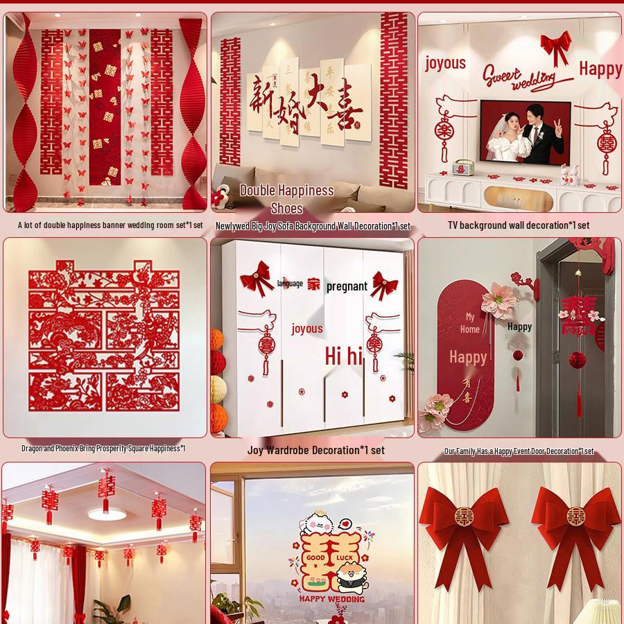 Wedding Decoration Set: Groom & Bride's Room Ornaments with Bunting & Robe Wall Décor