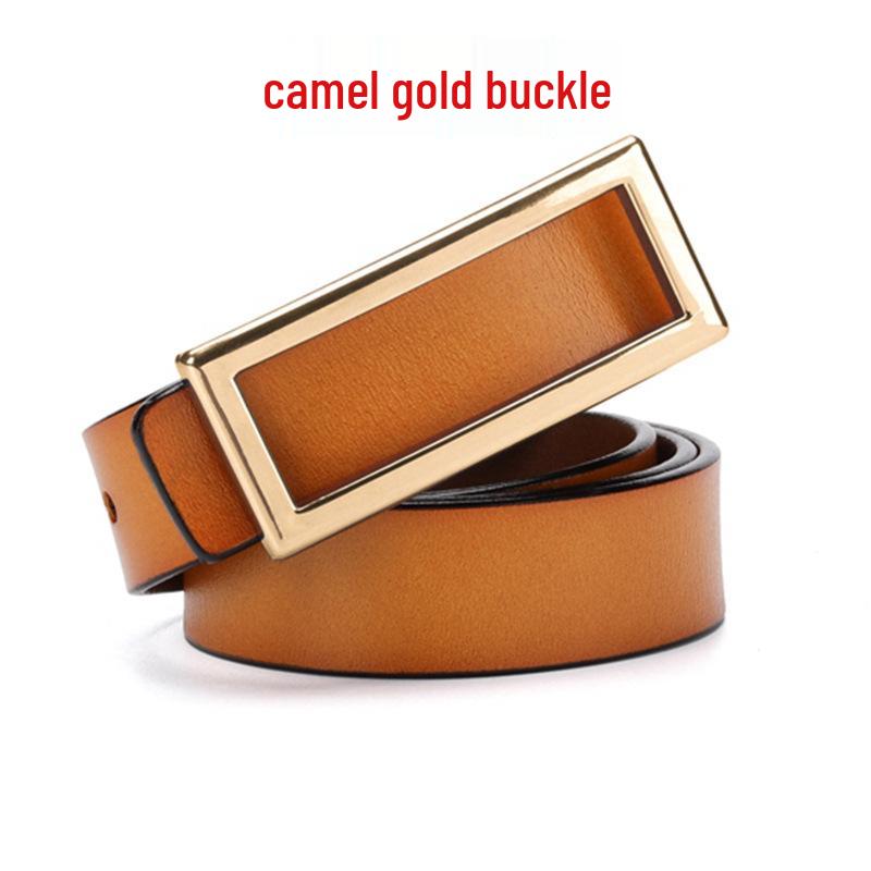 Women's Genuine Leather Belt with Smooth Buckle, Pure Cowhide, Korean Fashion, Versatile Casual Style.