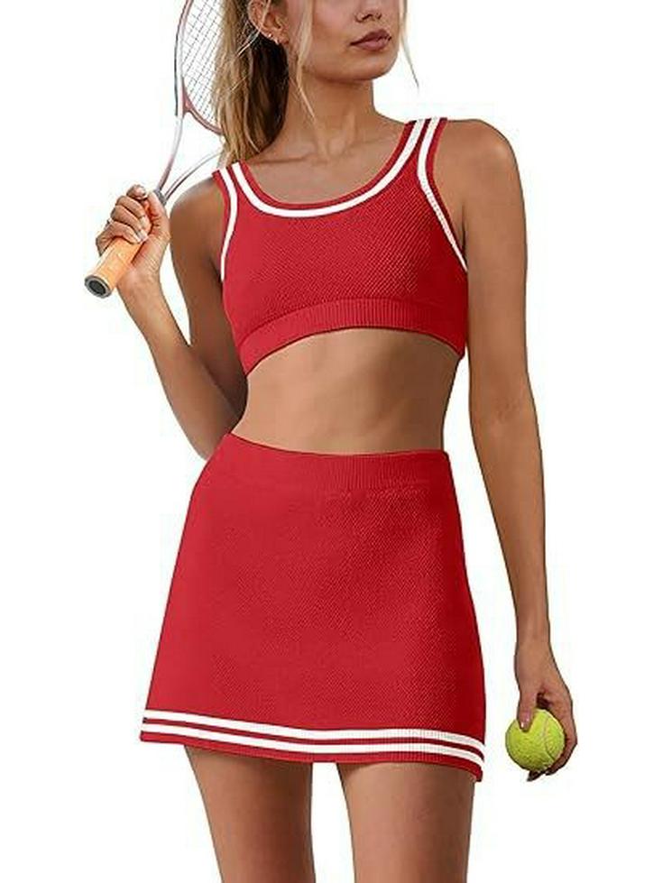 New Women's Outdoor Sports Knitted Tennis Skirt Set