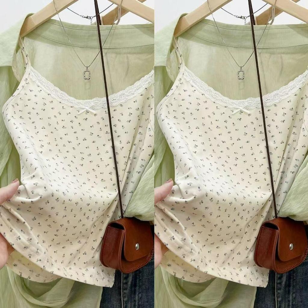 Women's Floral Spaghetti Strap Tank Top, Summer Lace Layer, Slimming Sleeveless Base