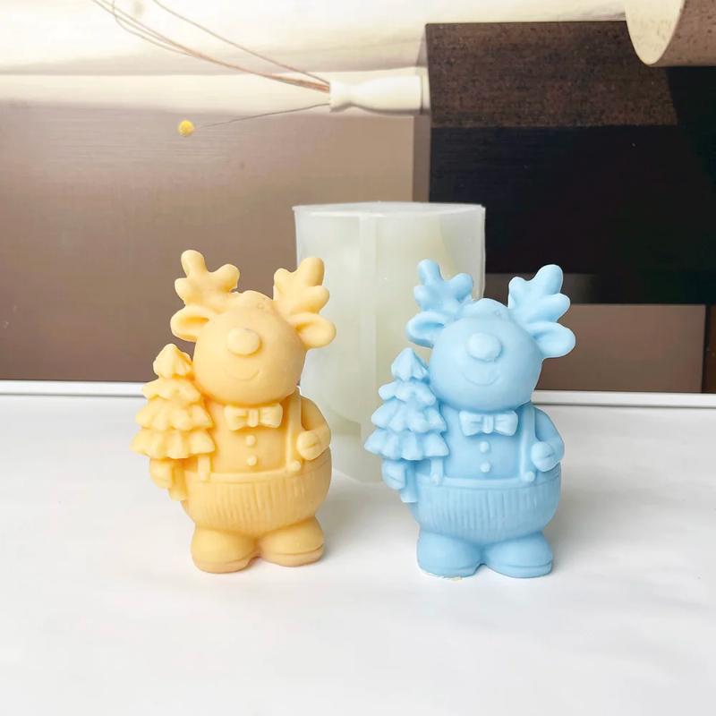 Small Reindeer with Christmas Tree Silicone Mold, DIY 3D Candle Molds