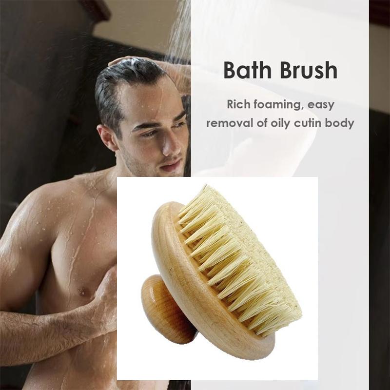 Sisal Bristles Round Bath Shower Body Exfoliating Brush Natural Beech Wood Handle Dead Skin Remover Back Scrubber Massage Tool