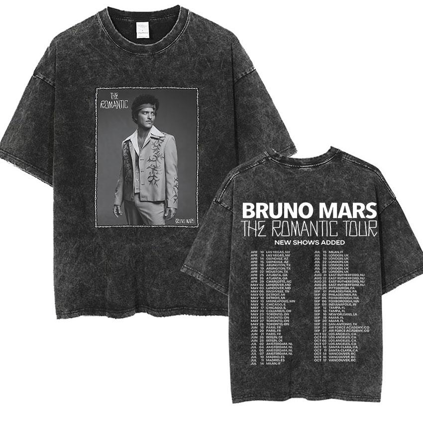 

Vintage Washed Bruno Mars The Romantic Tour Merch TShirt Rap Mens Fashion Limited Hip Hop Short Sleeve T Shirt Streetwear S