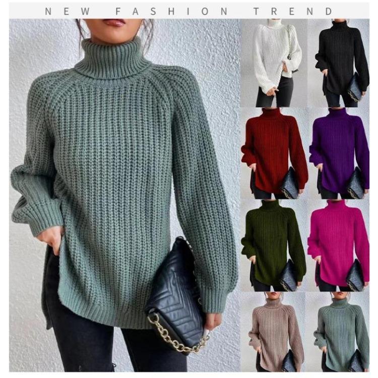 Women's Knitted Shirt High Collar Long Sleeve Soft and Comfortable Medium Long Shoulder Insert Stylish Wear Autumn Winter New