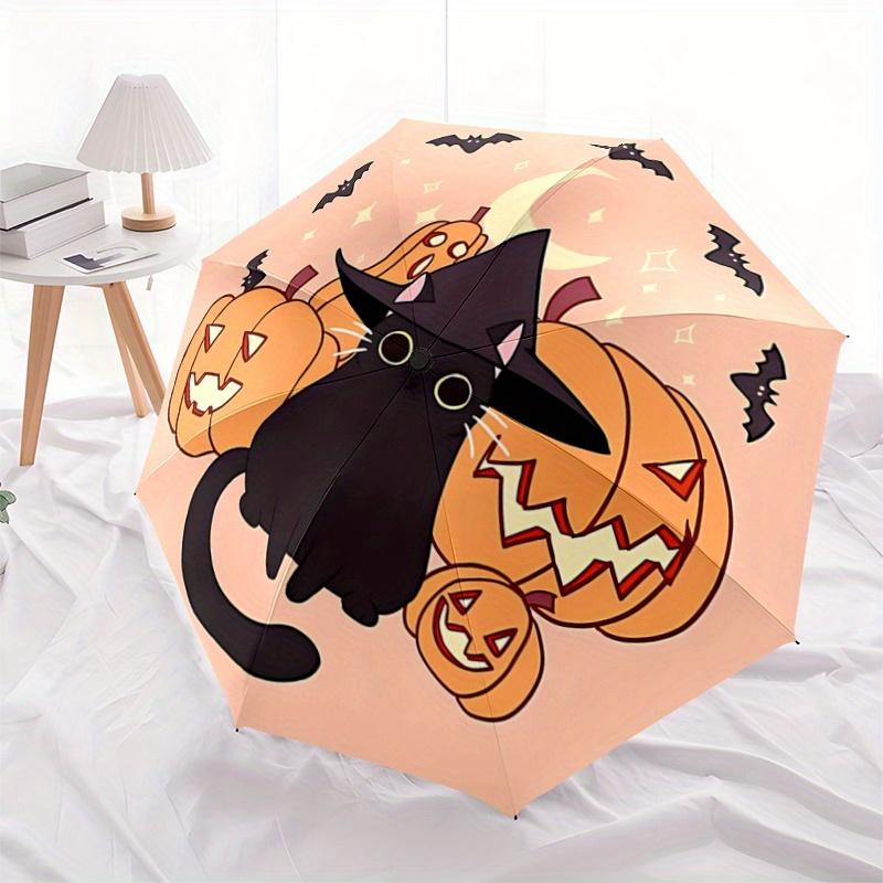 1pc Moon Bat Pumpkin Cat Automatic 3-Fold Umbrella Design, Cute Cartoon Pattern, Portable Outdoor Umbrella, Perfect, Holiday Gift for Disney Fans