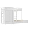 Massivholz-Etagenbett 90*200 mit Ausziehbett, Multifunktionales Kinderbett mit Kleiderschrank, Schubladen und Staufach, Weiß