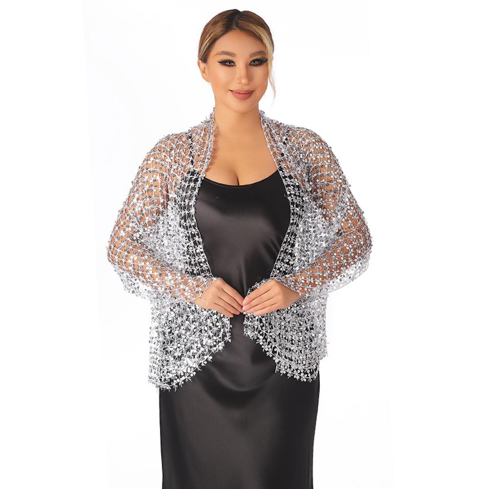 Ethnic Glitter Sequin Hollow Out Scarf, Multi-functional Shawl & Headscarf for Women Evening Party