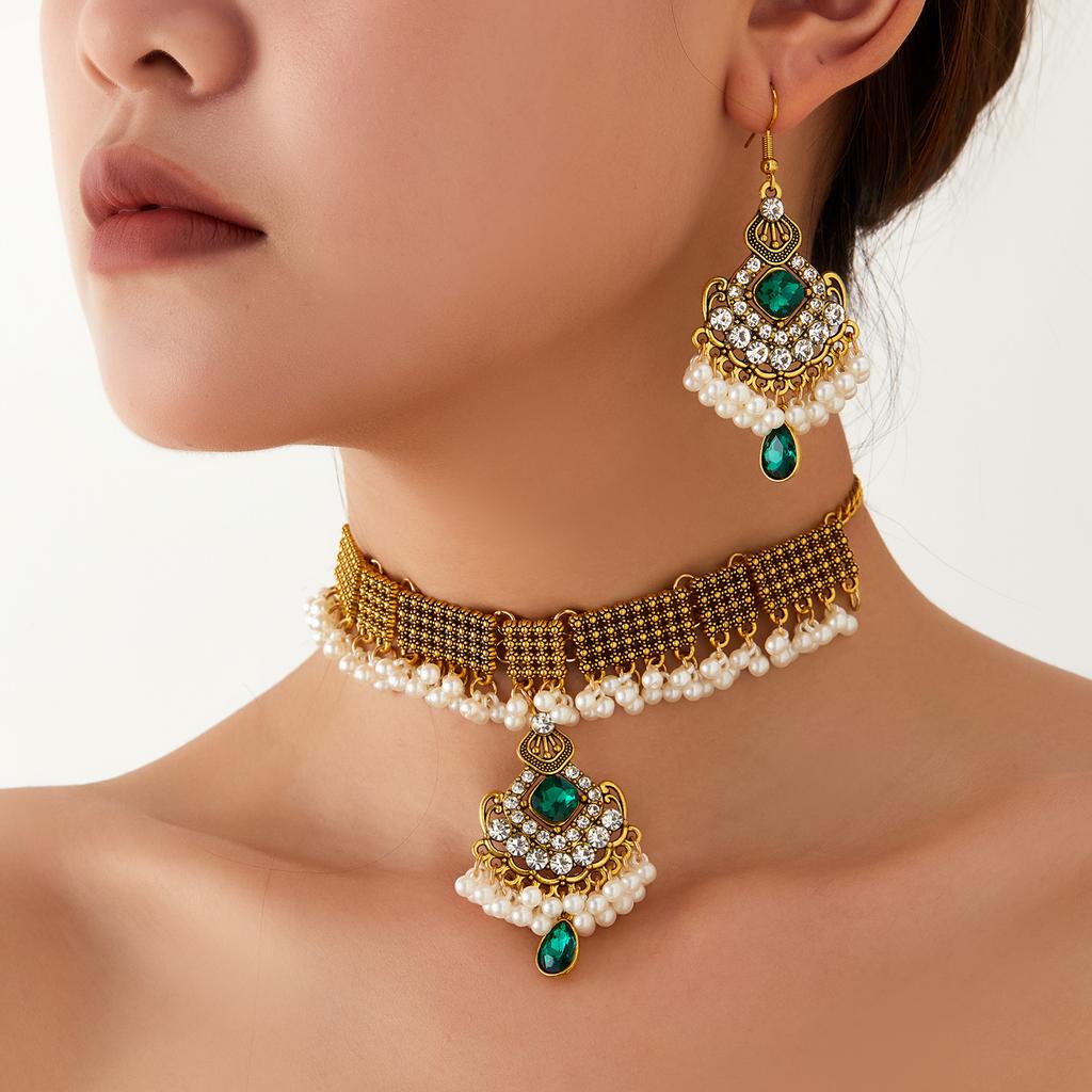 Popular Fashion Jewelry, Exotic Ethnic Style Neck Chain Earrings, Temperament Retro Style Necklace Set