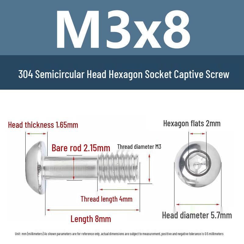 Yigu 304 Stainless Steel Anti-Loosening Hex Socket Captive Screws - M2/M3