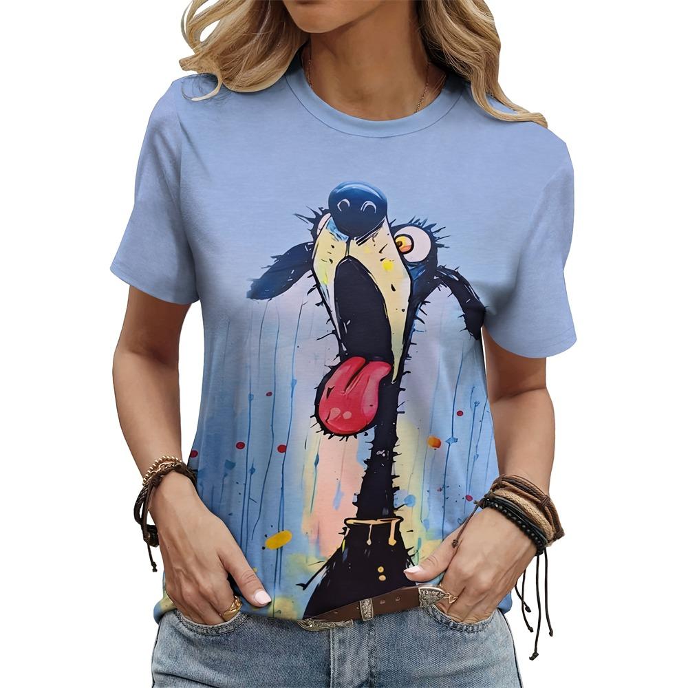 Summer Fashion Short Sleeve Casual Top Loose Women's T Shirt Cute Cat Cow Pattern Printed Woman Clothing Y2k Ladies Clothes Tees