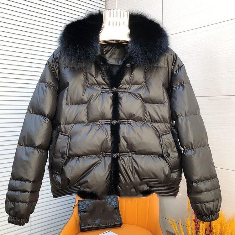 Зимняя женская куртка с меховым воротником, на белом утином пуху, женское короткое теплое пуховое пальто, женская свободная винтажная парка, верхняя одежда