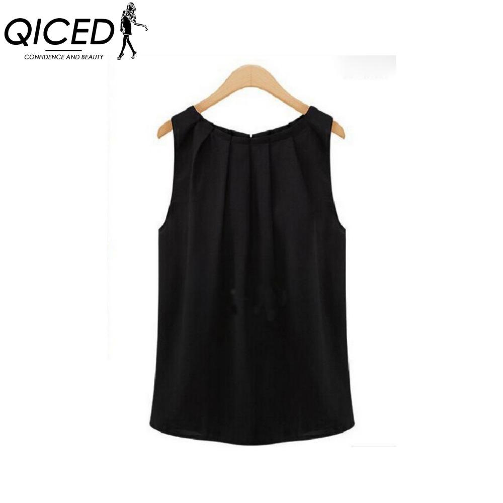 

QICED Женские модные повседневные блузки и рубашки без рукавов с принтом однотонного цвета и круглым вырезом XXL чёрный