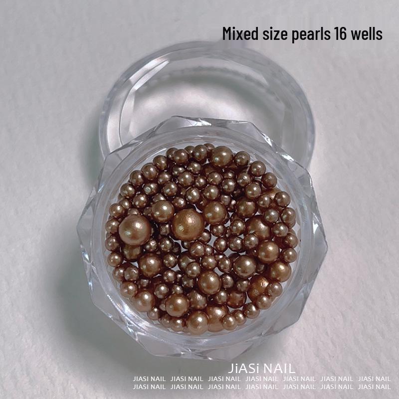 Christmas 12-Grid Mixed Color Pearl Nail Art High-Gloss 3D Beads Decorations