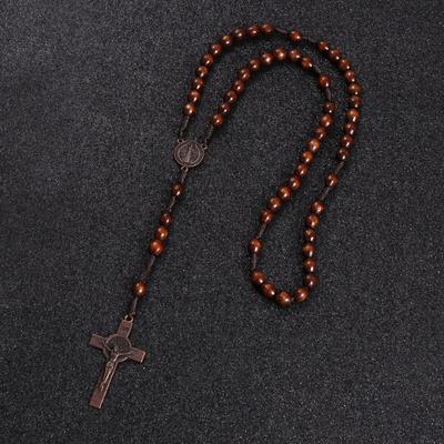 Christus Jesus Holzperlen 8mm Rosenkranz Perle Kreuz Anhänger gewebte Seil Kette Halskette religiöser orthodoxer betender Schmuck