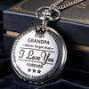 Vintage Silver Men's Pocket Watch with Heartfelt "To Grandpa" Engraving Pendant Necklace Accessories Clock Best Souvenir Gift