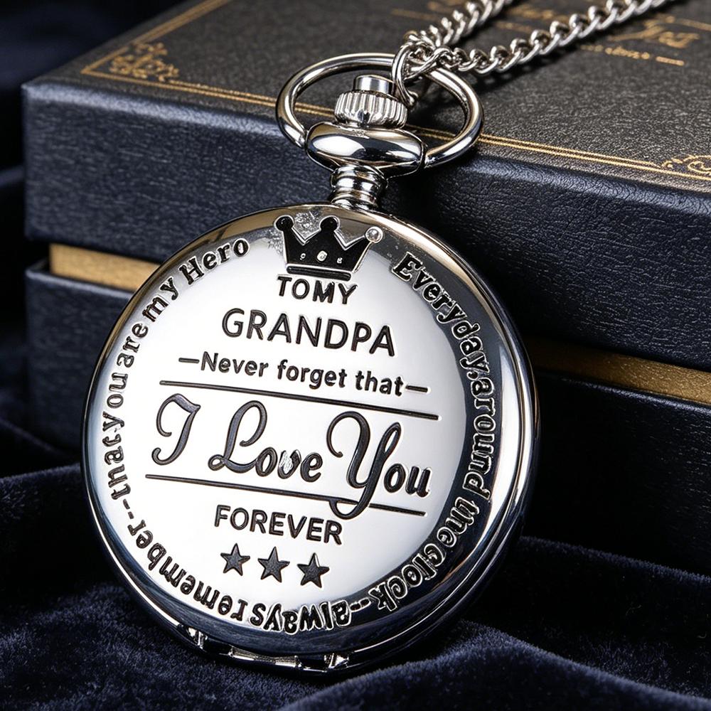 

Vintage Silver Men s Pocket Watch with Heartfelt To Grandpa Engraving Pendant Necklace Accessories Clock Best Souvenir Gift чёрный