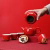 Lucky Persimmon RedTeaSet GiftBox - Chinese Festive Ceramic Tea Ware for Clients Business Gifts & Home DecorationElegant Present
