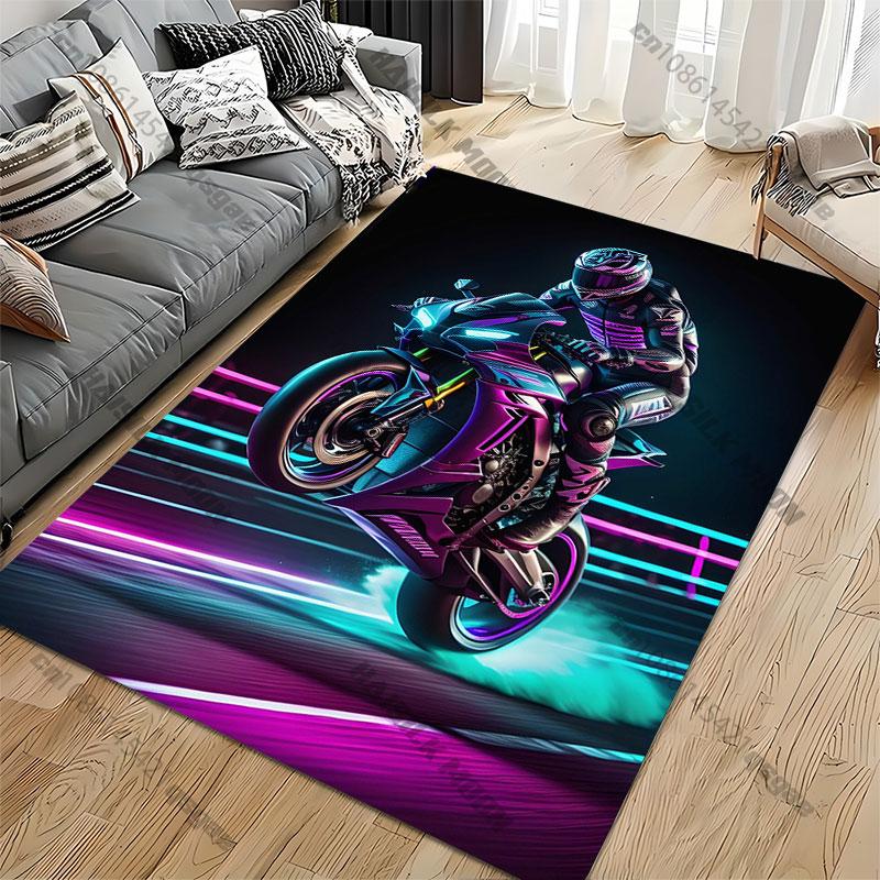 Futuristic motorcycle performing stunts carpet Yoga living room room decor children's crawling mat doormat area rug