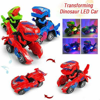 Dinosaurio transformador, coche LED, dinosaurio, coche transformador, juguete automático, dinosaurio, transformador, coche de juguete para niños de más de 3 años