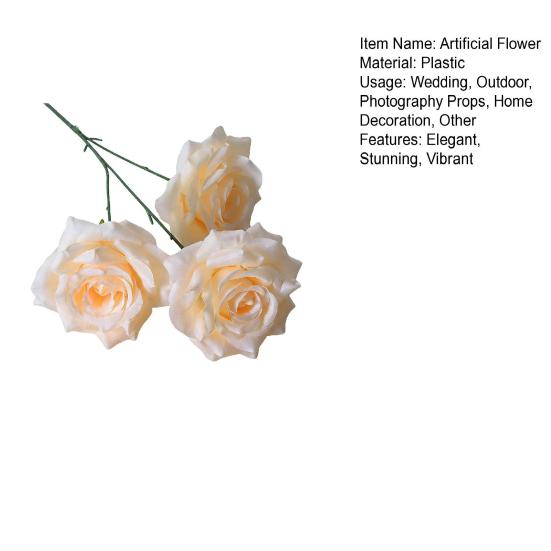 3 Blüten Künstliche Rose Blume Realistischer Falscher Rosenzweig mit Stiel für Vase Tischmittelstück Haus Hochzeit Party Dekoration