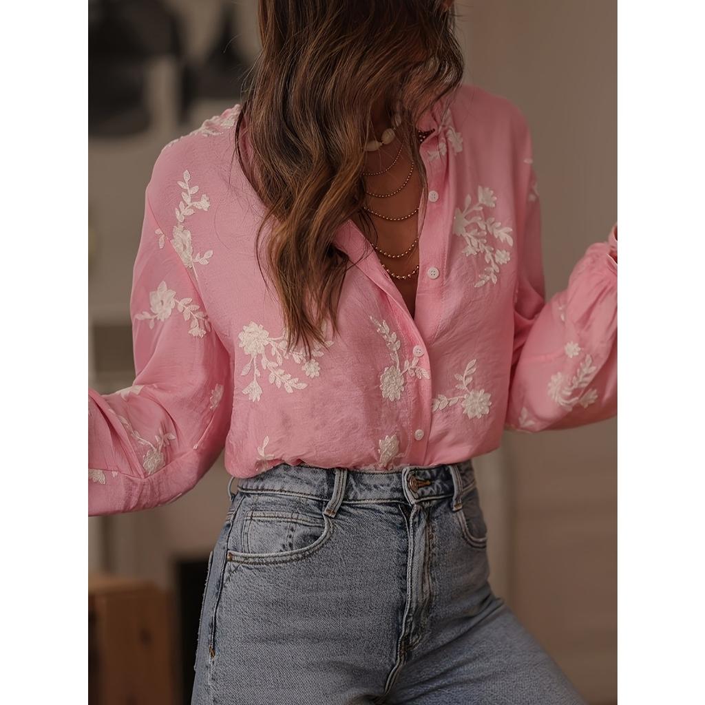 Spring Summer New Women's Embroidered Long Sleeve Chiffon Blouse European American Style Casual Elegant Ladies Top