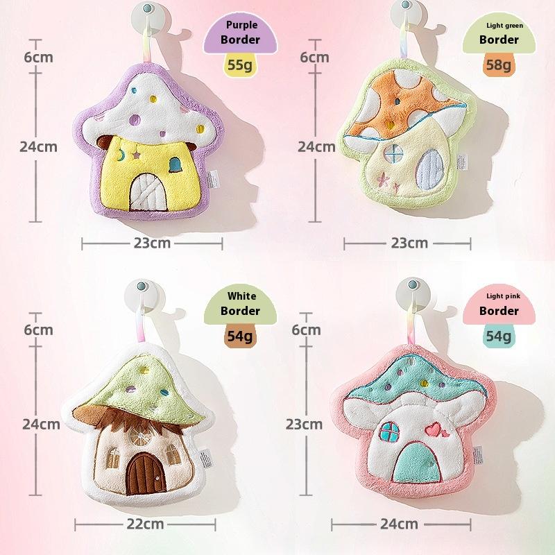 Cute Mushroom House Hand Towel Quick Drying Kitchen Towel Cleaning Rag Coral Velvet Absorbent Hanging Towel Bathroom
