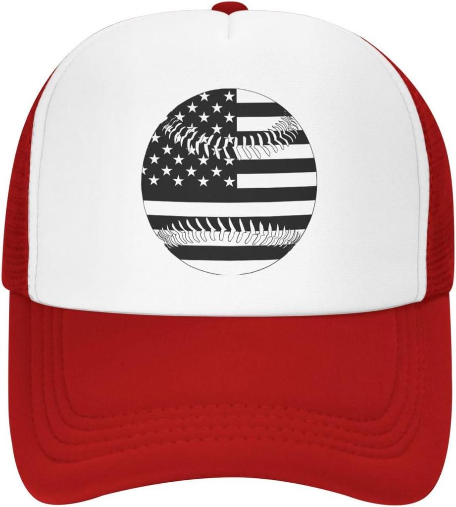 Baseball Amerikanische Flagge Grafik Trucker-Kappe Atmungsaktives Netz Verstellbar Lässige Kappe für Männer Frauen