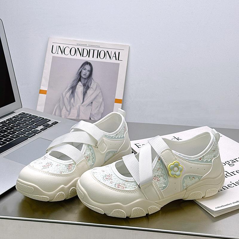 Cute Floral Ugly Cute Big Head Single Shoes New Velcro Niche Casual Breathable Height Versatile