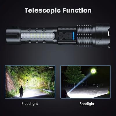 High Power LED Flashlight Powerful TYPE-C Rechargeable Zoom Flashlight with COB Side Light Torch for Outdoor Camping Hiking