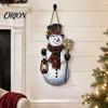 Traditional American Holiday Style Vintage Christmas Door Welcome Sign, Rustic Santa Claus Snowman Wooden Winter Seasonal Wall Art Wreath, Farmhouse