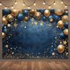 Un elegante fondo de poliéster con globos y estrellas azules y doradas, decoración multifuncional para la boda