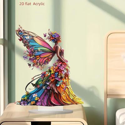Ornamento Fata Farfalla Acrilico Segno Piatto 2D Regalo Ideale Fornitura Colorata per Feste con Base per Casa