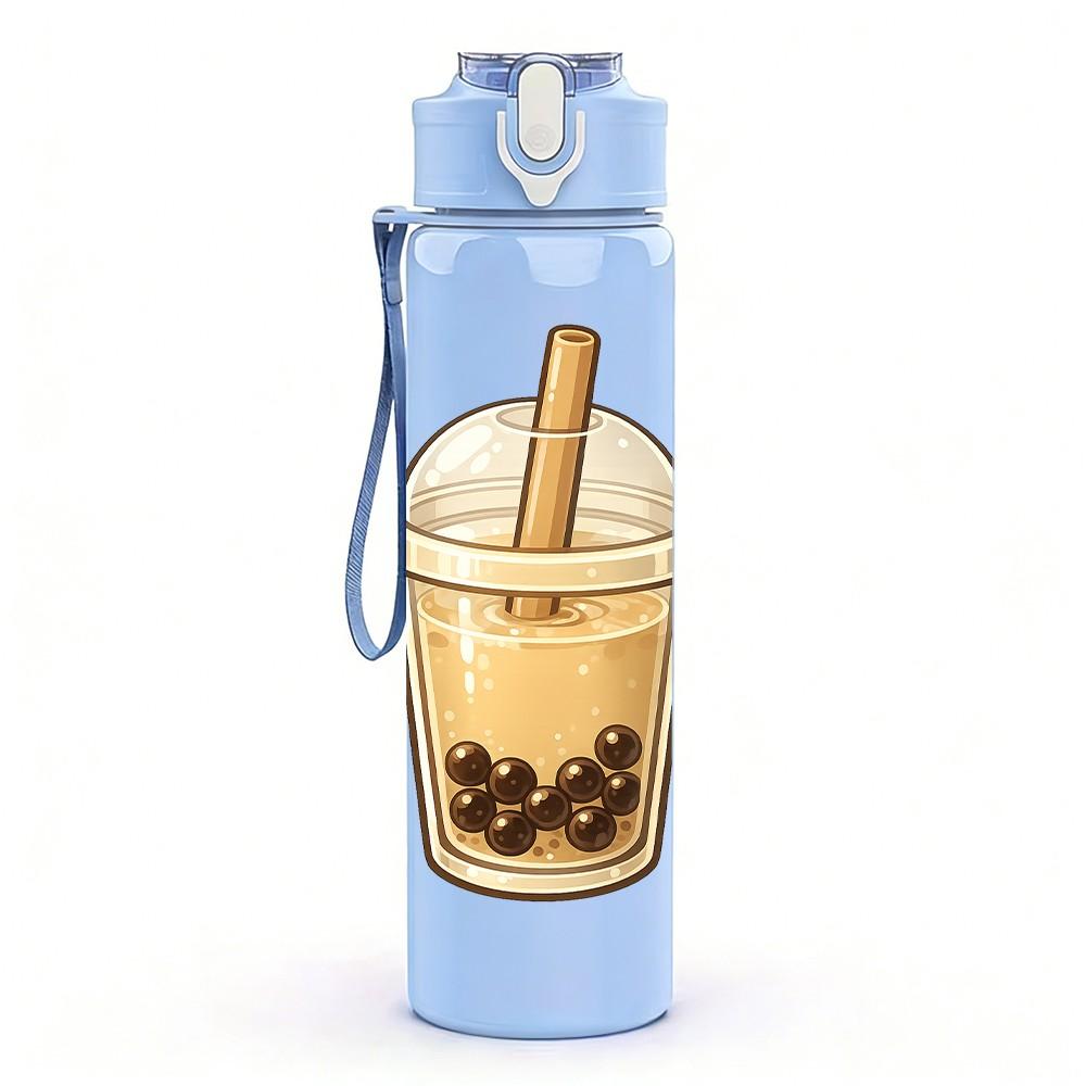 1PC Iced Coffee Drink Cup Art Print 750ml Color Plastic Sports Water Bottle Leakproof Flip Straw Lid Suitable for Sports Office Home Use