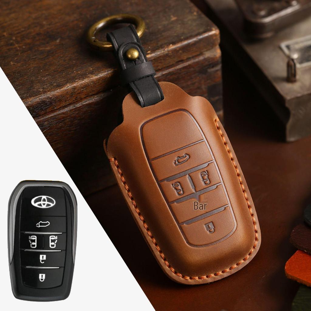 High-Quality Handmade Senna Cowhide Key Cover for Toyota Alpha