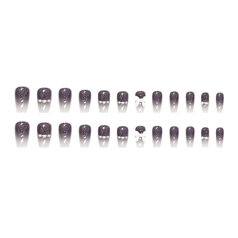 24 Pieces Gradual Change Gemstone Bright Galaxy Short Ballet Wear Armor Diamond Bow Cat Eye Manicure