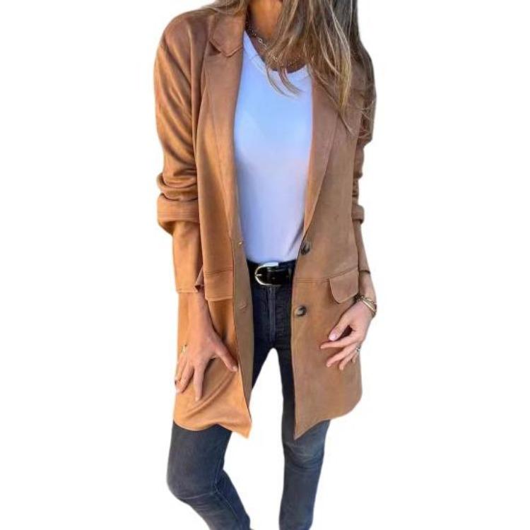 Warm Lady Winter Coat Mid Length Single Breasted Turn Down Collar Long Sleeves Pure Color Fake Pocket Outerwear Jacket Overcoat